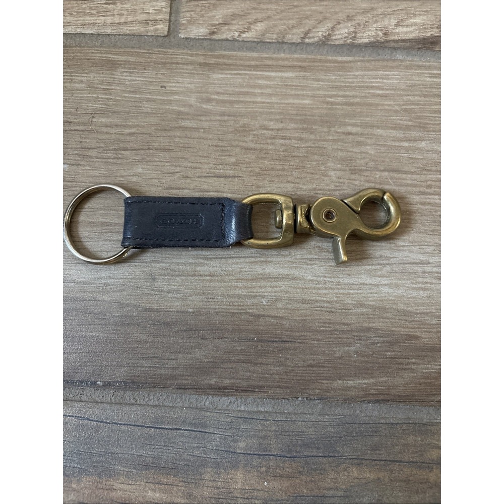 Coach Black/Brass leather Trigger Snap Valet Key Fob/Keyring